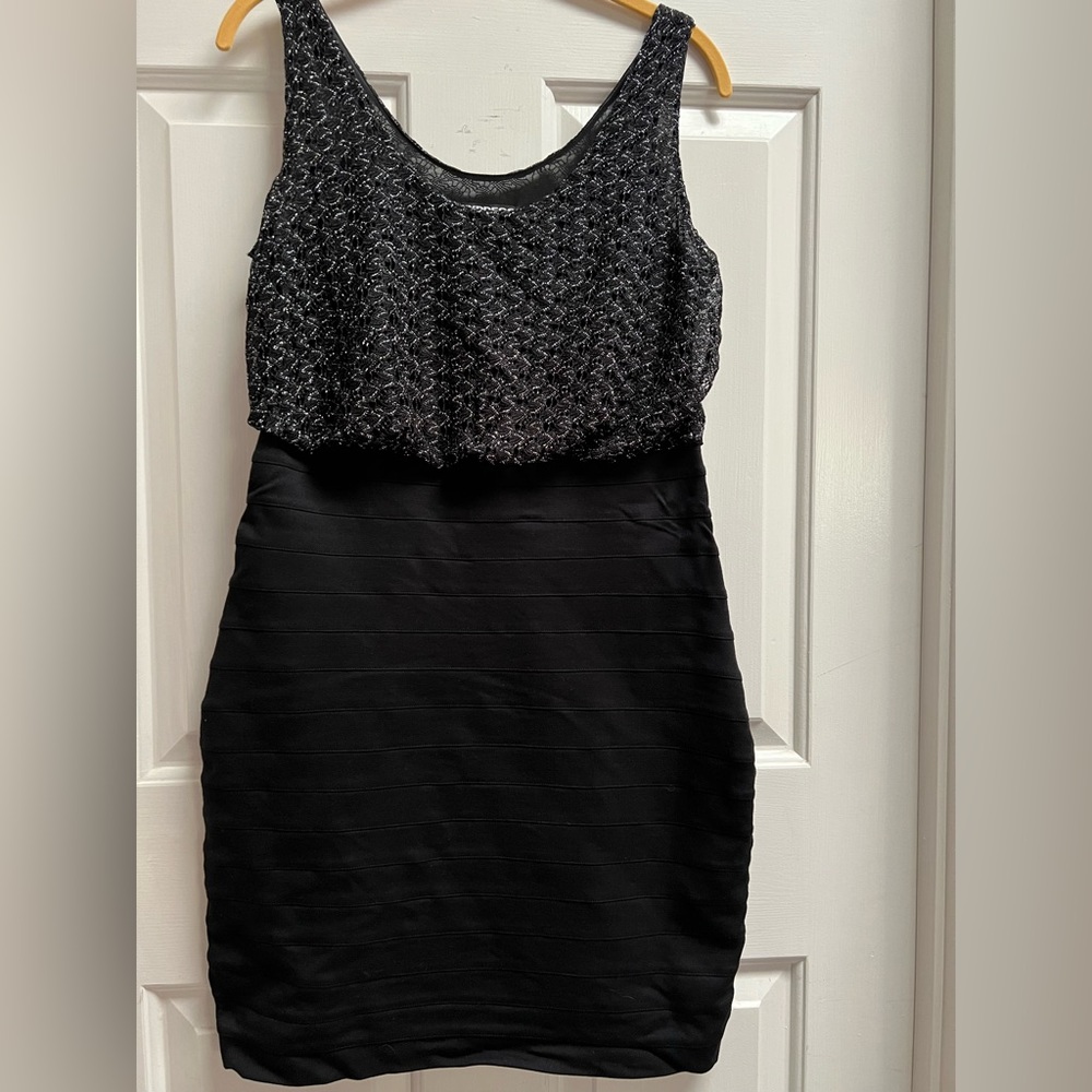 EXPRESS Women’s Black and Silver Body-con Dress Size Medium EUC.